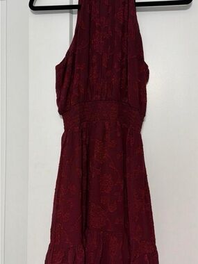 Francesca's Collections Burgundy Textured Halter Mini Dress